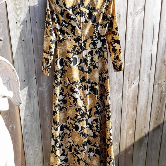 Vintage Hostess Dress by Genet of Tokyo Japan Retro Floral 60s 70s Designer - Picture 8 of 15